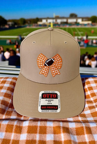 ETA 9/8 - Orange Gingham Bow Football Embroidered Hat