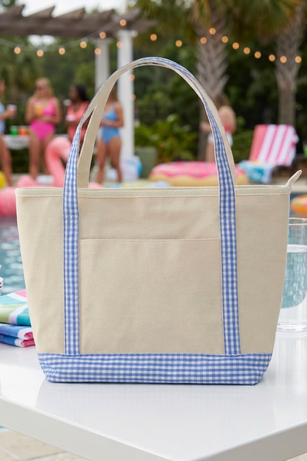 Taylor Blue Gingham Canvas Tote Bag