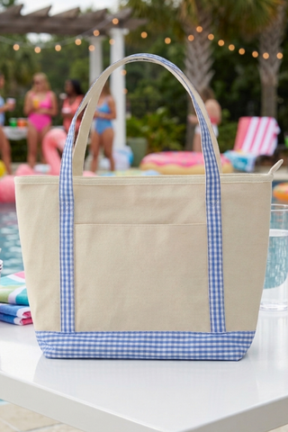 Taylor Blue Gingham Canvas Tote Bag