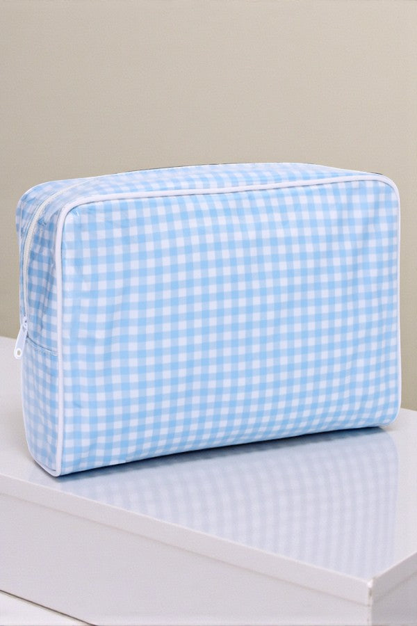 ETA 4/17 - Eleanor Blue Gingham Clear Coat Cosmetic Bag
