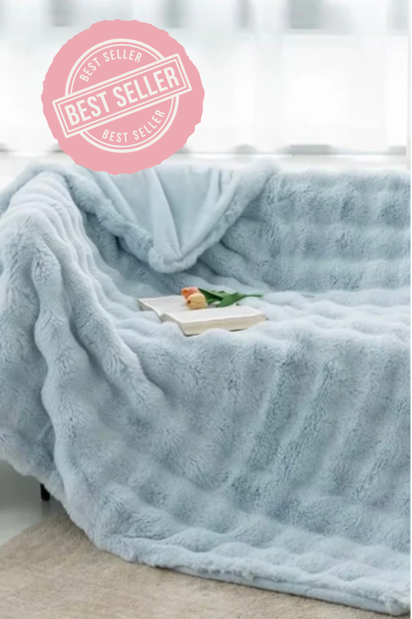 ETA 3/17 - Light Blue Faux Rabbit Fur Luxury Blanket