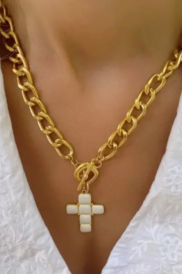 ETA 1/8 - Elizabeth Gold Ivory Cross Necklace