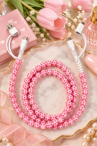 ETA 12/29-1/19 Pink Polka Dot Beaded Charging Cord