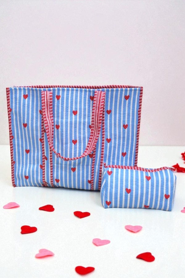 ETA 12/8 - Sweet on You Blue Tote and Cosmetic Bag Set
