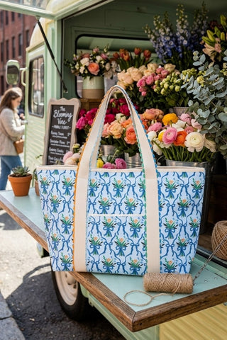 ETA 6/5 - Lainey Blue Floral Canvas Tote Bag