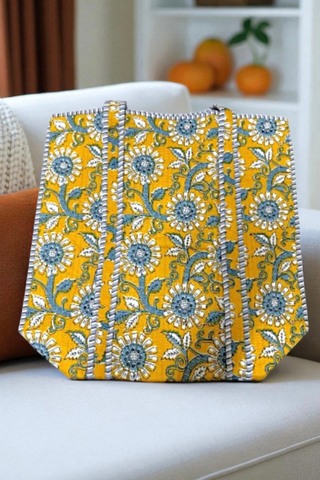 ETA 9/12 - Rourke Yellow Floral Patterned Tote Bag