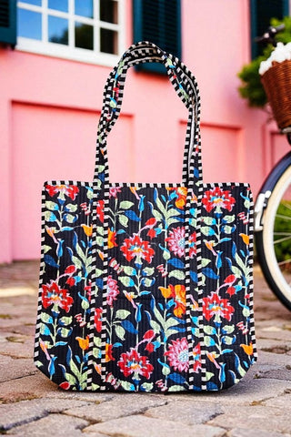 Lennox Black Floral Tote Bag