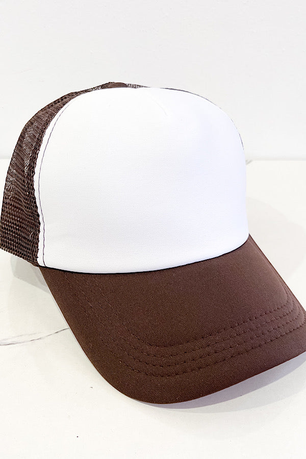 Brown White Blank Trucker Hat