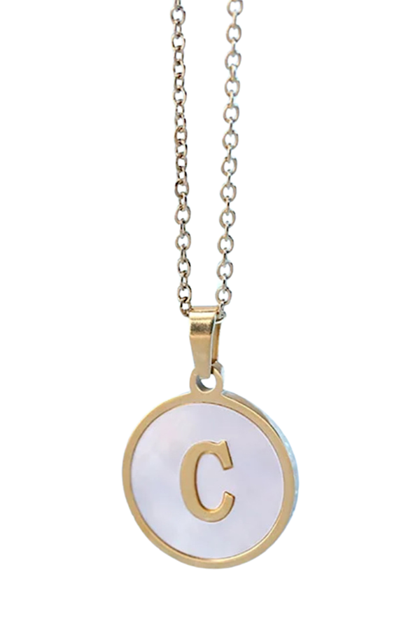 Gold Pearl Initial Necklace C - ETA 3/15