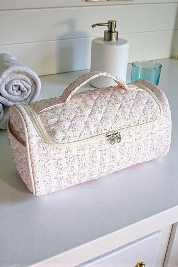 Hazel Cream Floral Cosmetic Case
