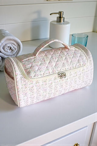 Hazel Cream Floral Cosmetic Case