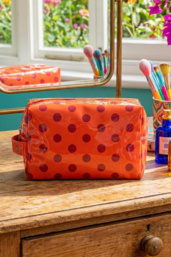 Mabel Orange Polka Dot Cosmetic Bag