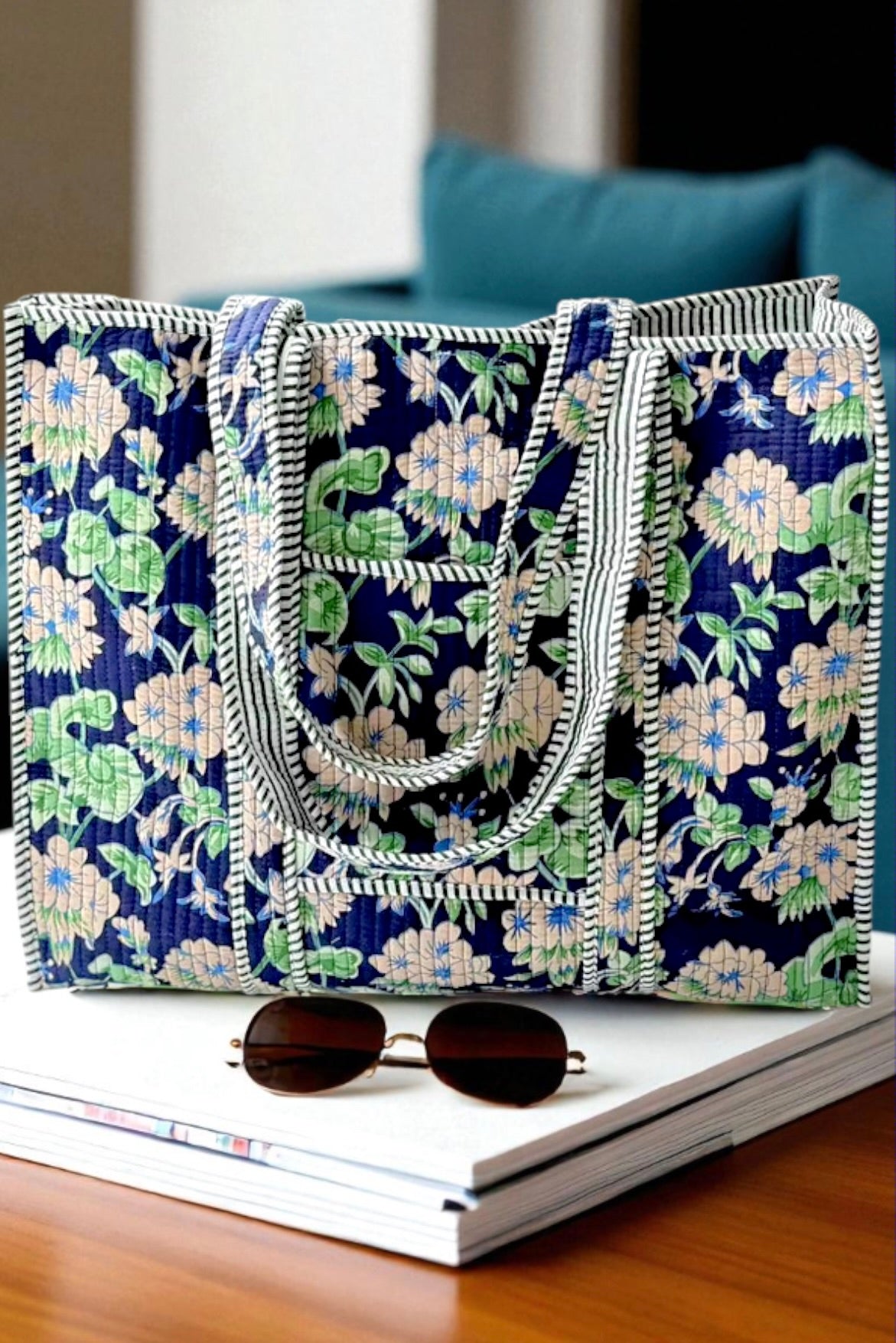 ETA 10/9 - Merritt Navy Blue Floral Tote Bag