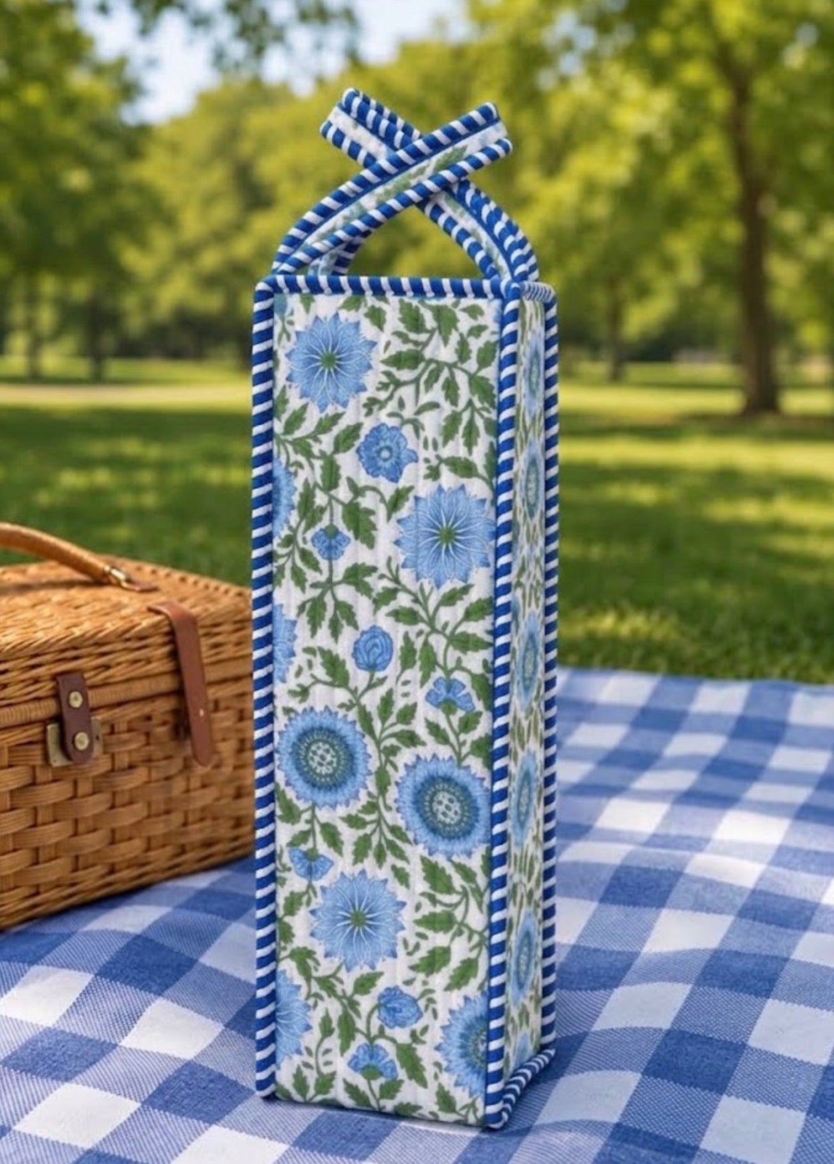 ETA 10/15-10/29 The Garden Party Blue Floral Wine Tote