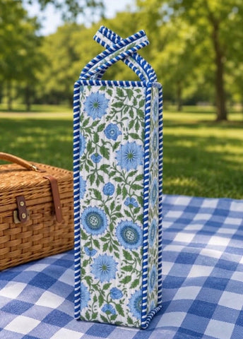 ETA 10/15-10/29 The Garden Party Blue Floral Wine Tote