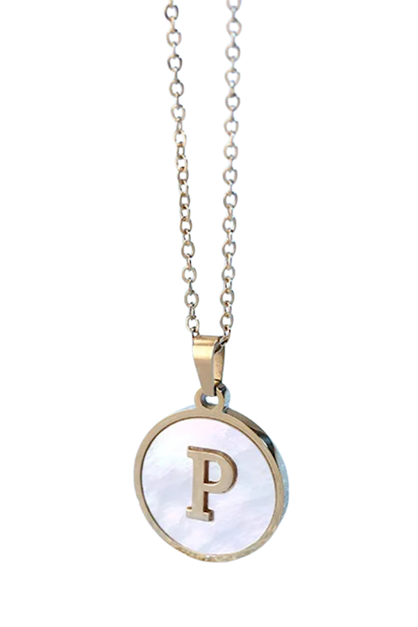 Gold Pearl Initial Necklace P
