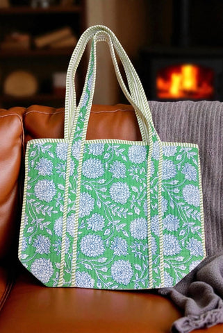 ETA 10/6 - Terra Green Floral Patterned Tote Bag