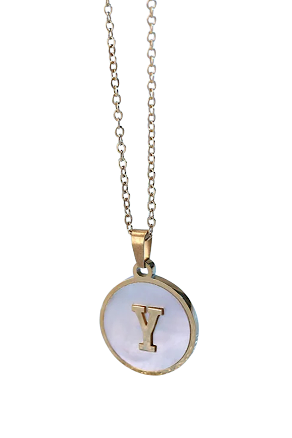 Gold Pearl Initial Necklace Y - ETA 3/15