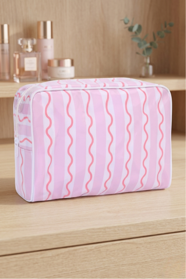 Margot Pink and Orange Clear Coat Cosmetic Bag