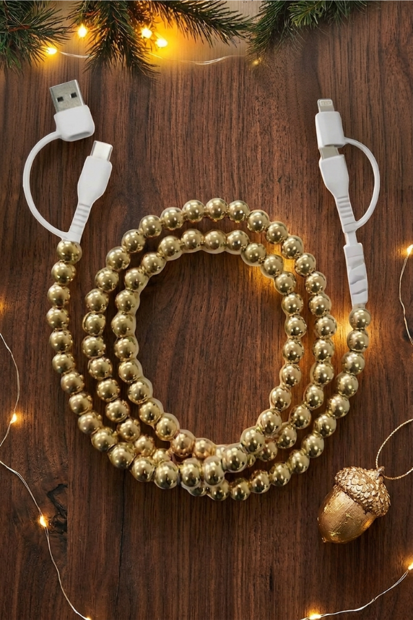 ETA 8/24-9/7 Gold Beaded Charging Cord