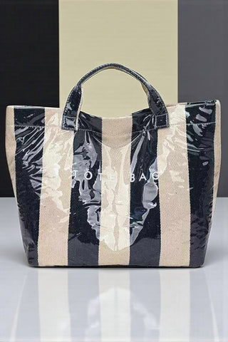 ETA 12/31 - Black and Beige Striped TOTE BAG