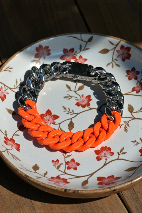 Victoria Orange and Silver Link Bracelet