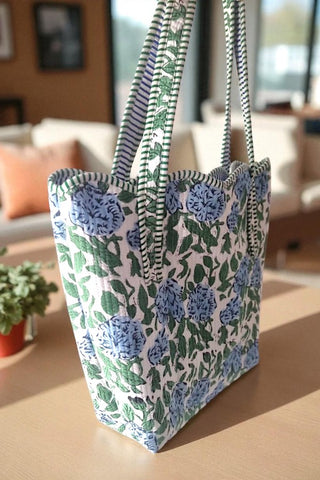 ETA 9/15 -  Wildflower Grove Blue Floral Scalloped Tote Bag
