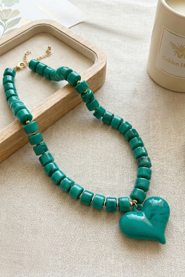 Hadley Turquoise Heart Beaded Necklace
