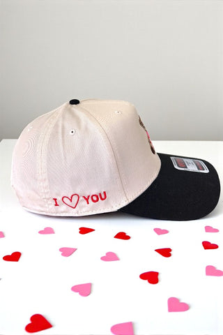 I Heart You Valentine Teddy Embroidered Hat