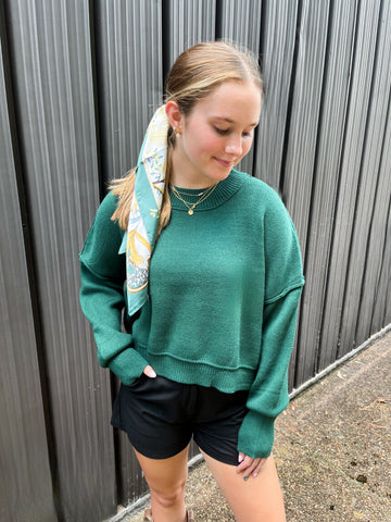 Autumn Breeze Green Crop Sweater