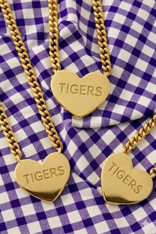 ETA 8/24-9/7 Tigers Engraved Gold Heart Necklace