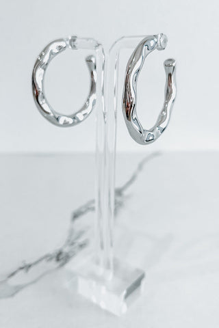 Natural Elements Hammered Silver Hoop Earrings