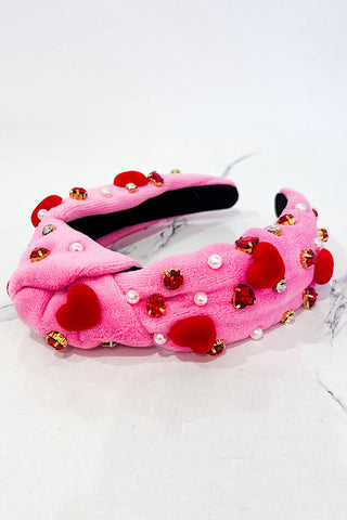 Pink Plush Heart Headband