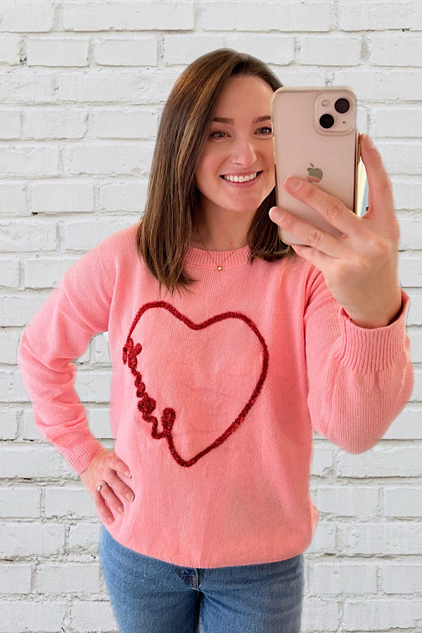 Howdy Heart Pink Sweater