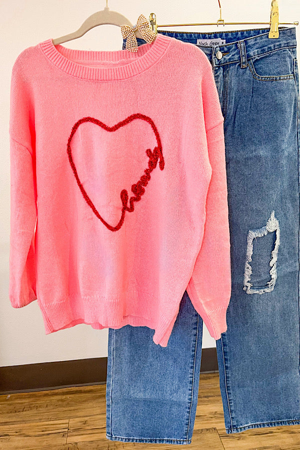 Howdy Heart Pink Sweater