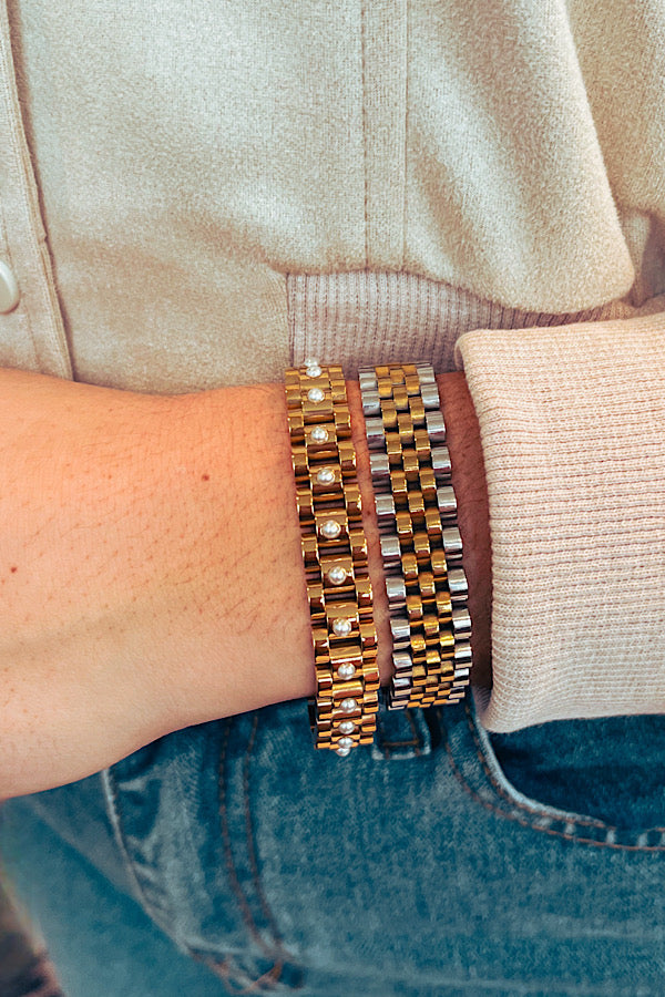 Natural Elements Gold Pearl Watch Band Bracelet