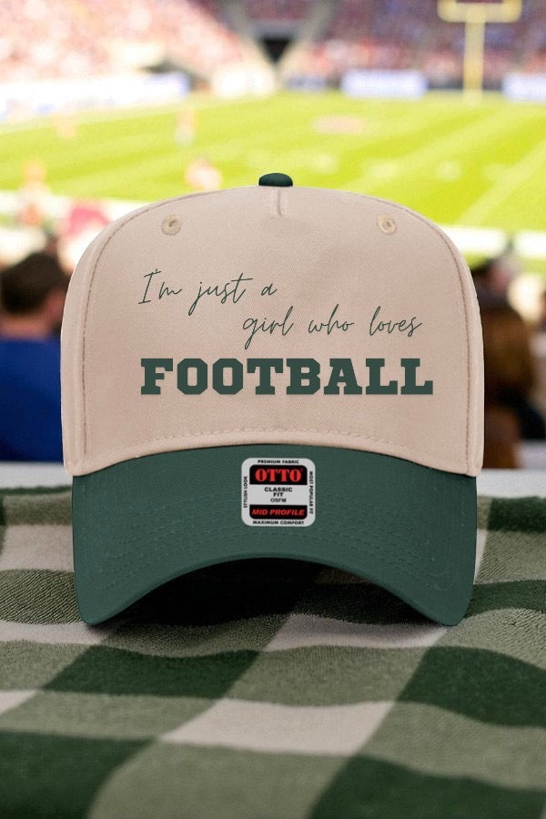 ETA 9/10 - Just a Girl Football Khaki/Green Embroidered Hat