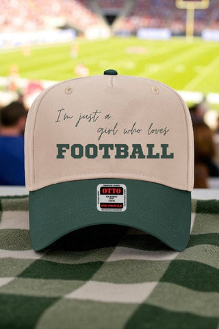 ETA 9/10 - Just a Girl Football Khaki/Green Embroidered Hat