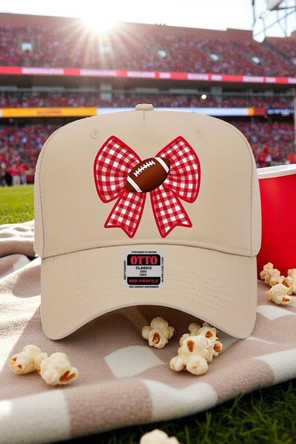 ETA 9/23 - Red Gingham Bow Football Embroidered Hat