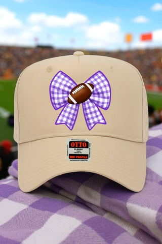 ETA 9/23 - Purple Gingham Bow Football Embroidered Hat