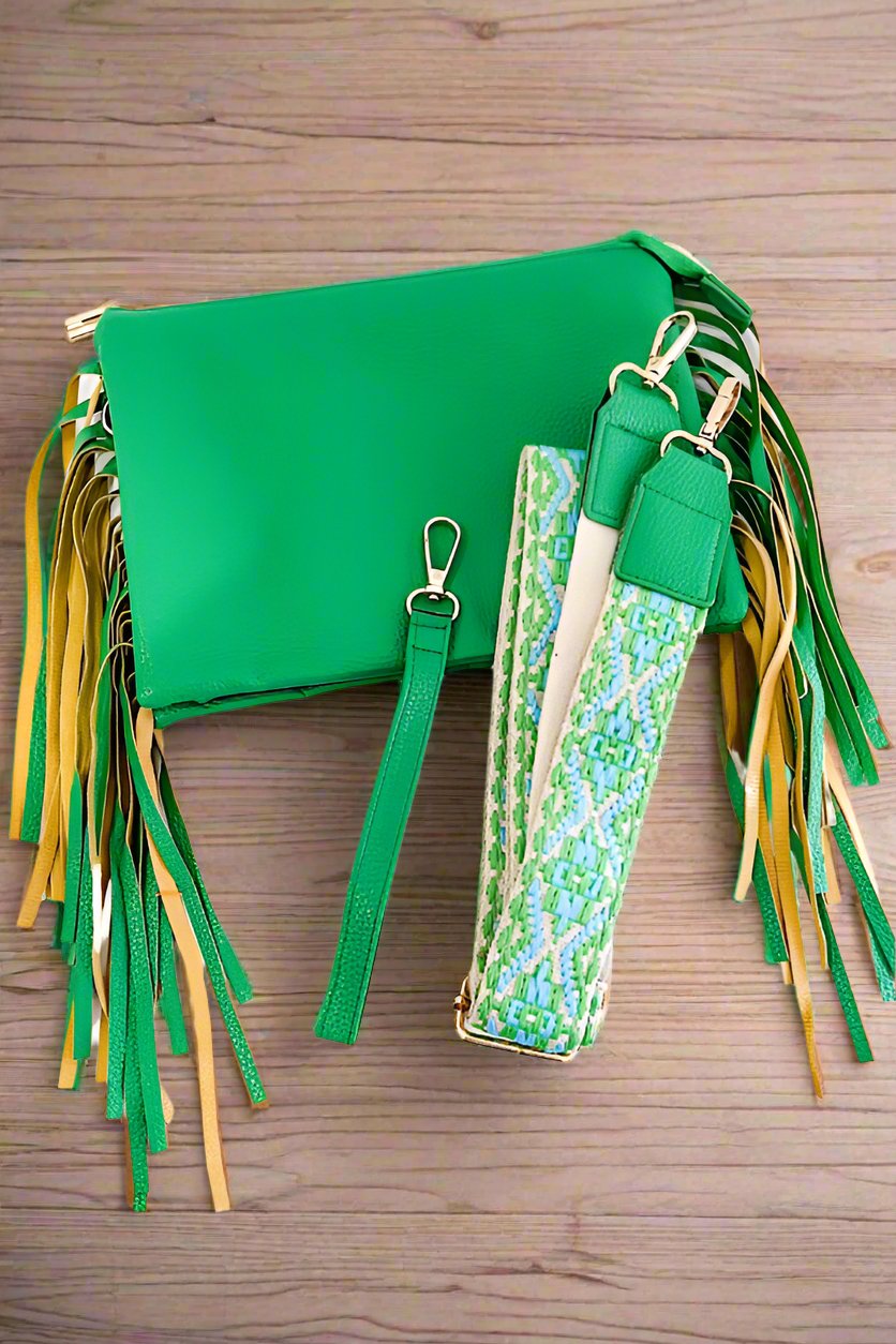 Sedona Green Fringe Crossbody Bag