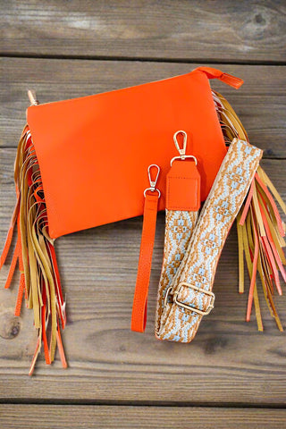 Sedona Orange Fringe Crossbody Bag