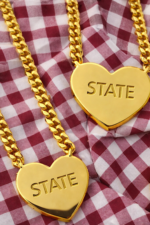 State Engraved Gold Heart Necklace