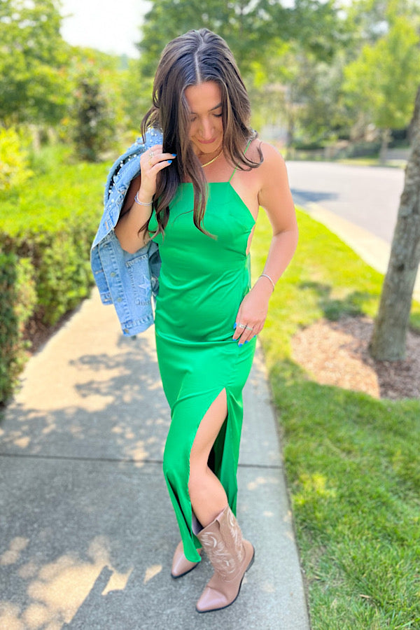 Feeling Lucky Green Slip Maxi Dress