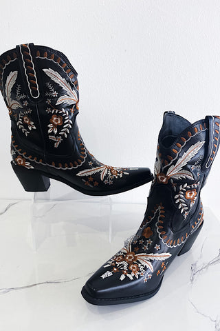 Shania Black Western Bootie