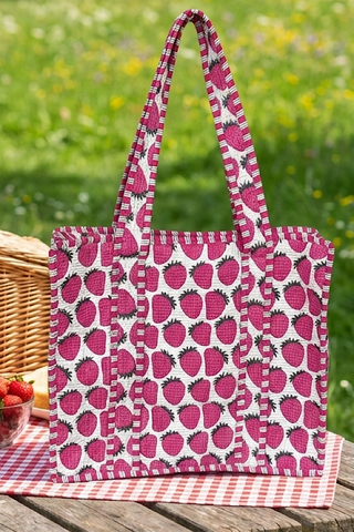 Addison Strawberry Print Tote Bag