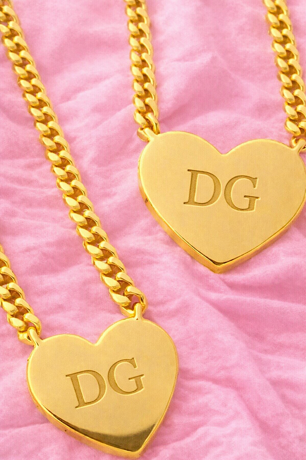 Delta Gamma Engraved Gold Heart Necklace