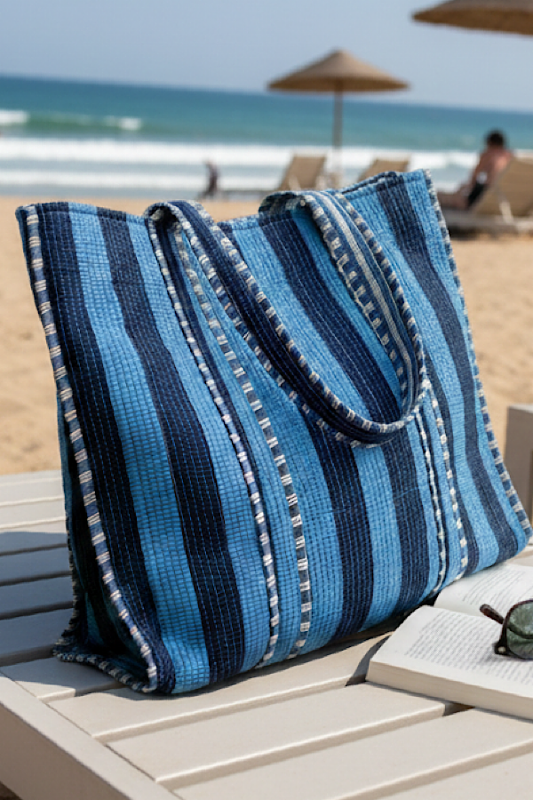 ETA 4/1 - Bohdi Navy and Blue Striped Tote Bag