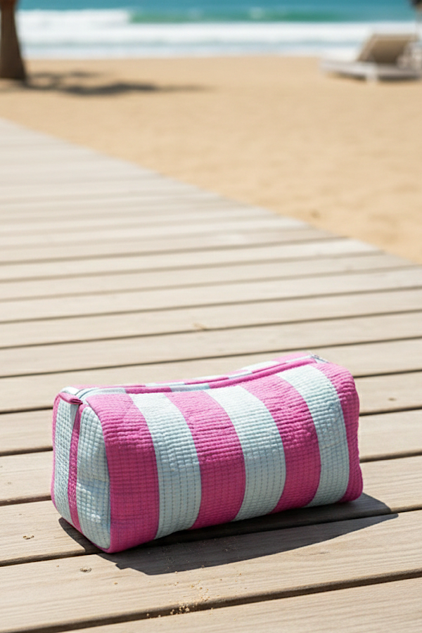 ETA 4/1 - Reef Pink and Blue Striped Cosmetic Bag