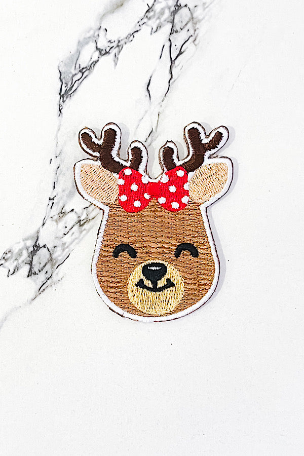 Reindeer with Bow Embroidered Patch